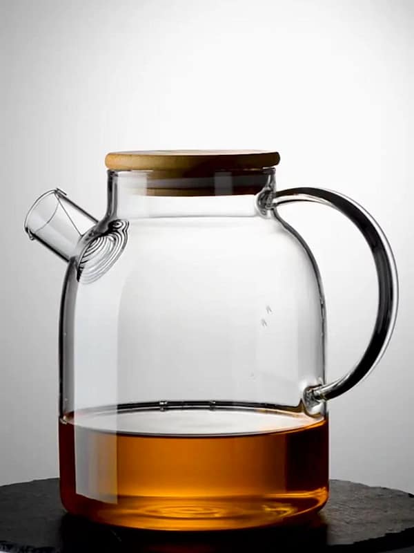 Heat-Resistant Borosilicate Glass Teapot with Wooden Lid
